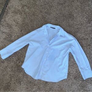 Zara Women’s Light Blue Thin White Stripe Button Down Shirt Size Medium